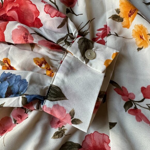 Forever 21 Plus Women's 0X Long Sleeve Button Up Floral Peplum Blouse NWOT - Picture 8 of 9